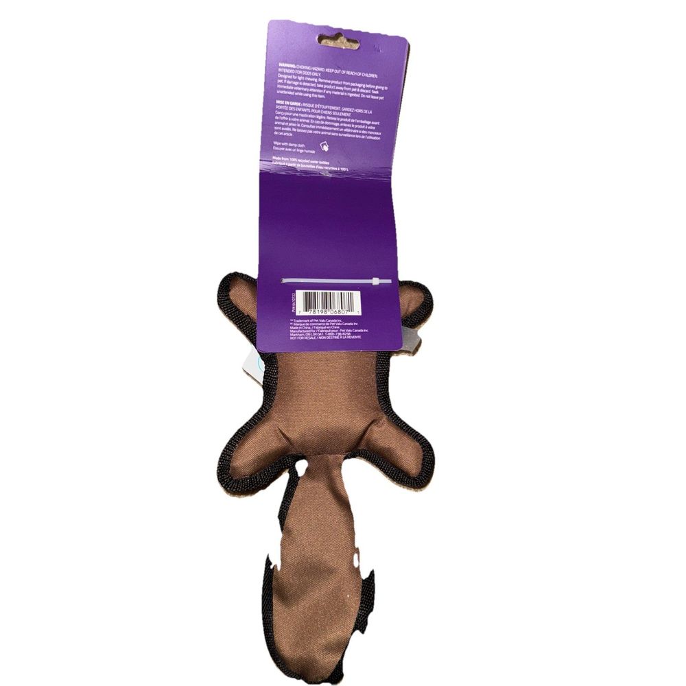 Beaver plush dog toy, Jump – a stuffed animal with a purple tag on it ' s back