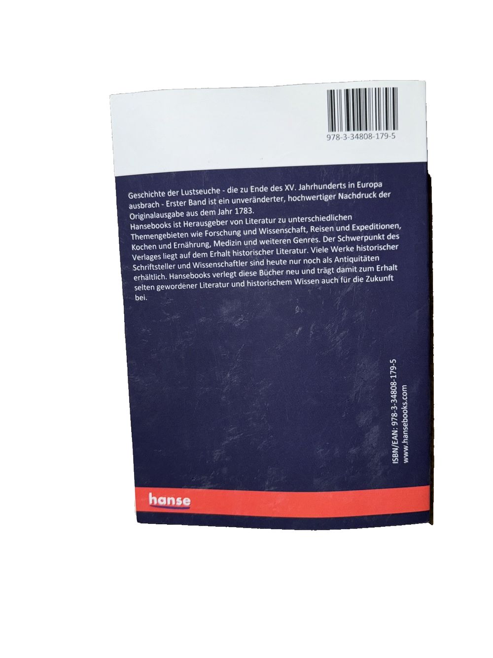 Geschichte der Lustseuche: die zu Ende des XV. Jahrhunderts in Europa ausbrach -, DaveyDooDeals – the back cover of the book, showing the b…