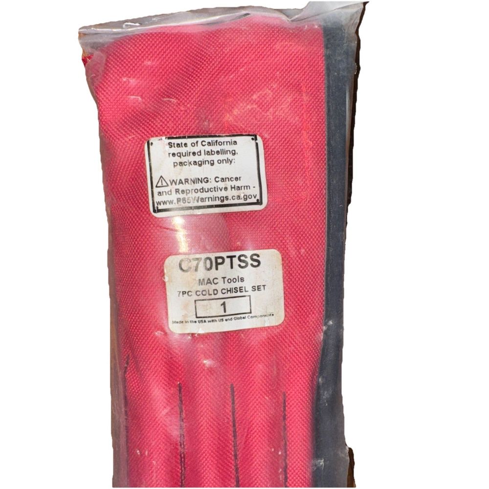 Mac Tools Heavy Duty 7 PC Chisel Set C70PTSS – a red plastic bag with a label on it