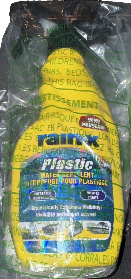 Rain-X 75016 Plastic Water Repellent, 355ml – a plastic bag with a yellow plastic bottle