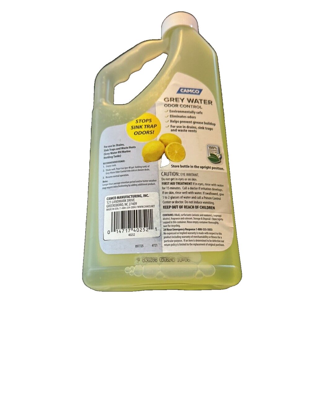 Camco 40252-X TST RV Grey Water Odor Control - 32 oz – a gallon of lemon cleaner