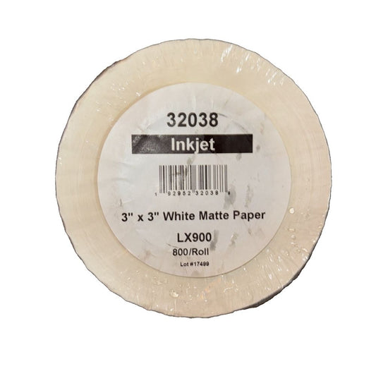 Inkjet 3" x 3" Matte Paper Label 800/Roll 3"Core/6" OD – 3 x white paper roll