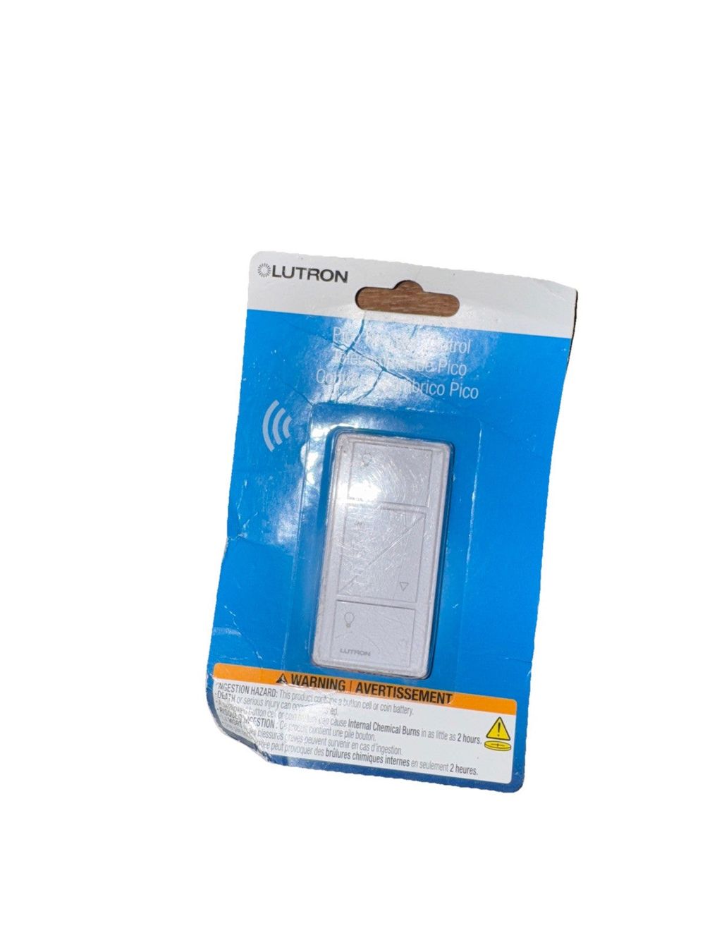 Pico Wireless Control, 2-button With Raise/lower, Light Icons In White, Lutron – a white usb with a blue package