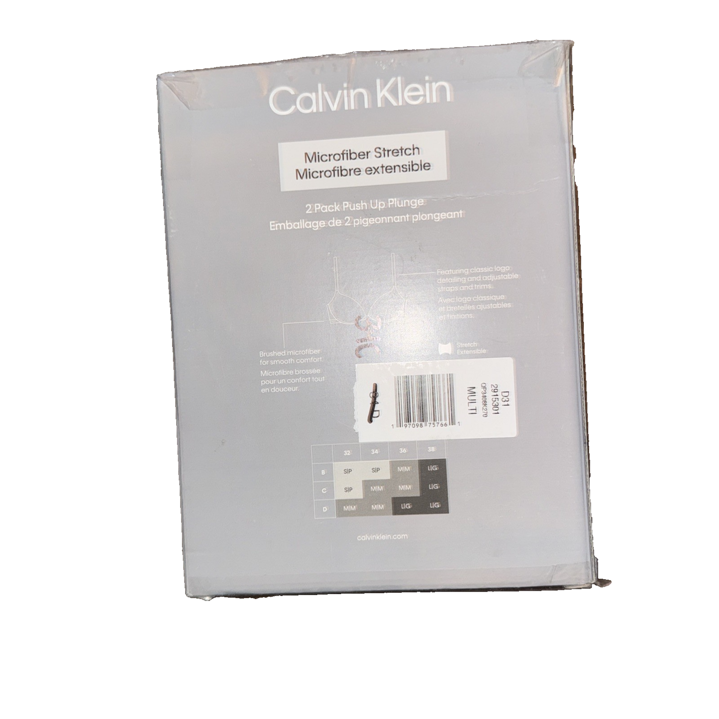 Calvin Klein 2-Pack Push Up Plunge Bra Pink And Beige Size 34C