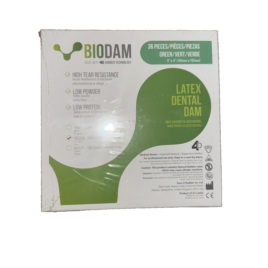 4D Rubber BIOGRN02415236 Biodam Latex Dental Dams 6" x 6" Medium Green 36/Pk