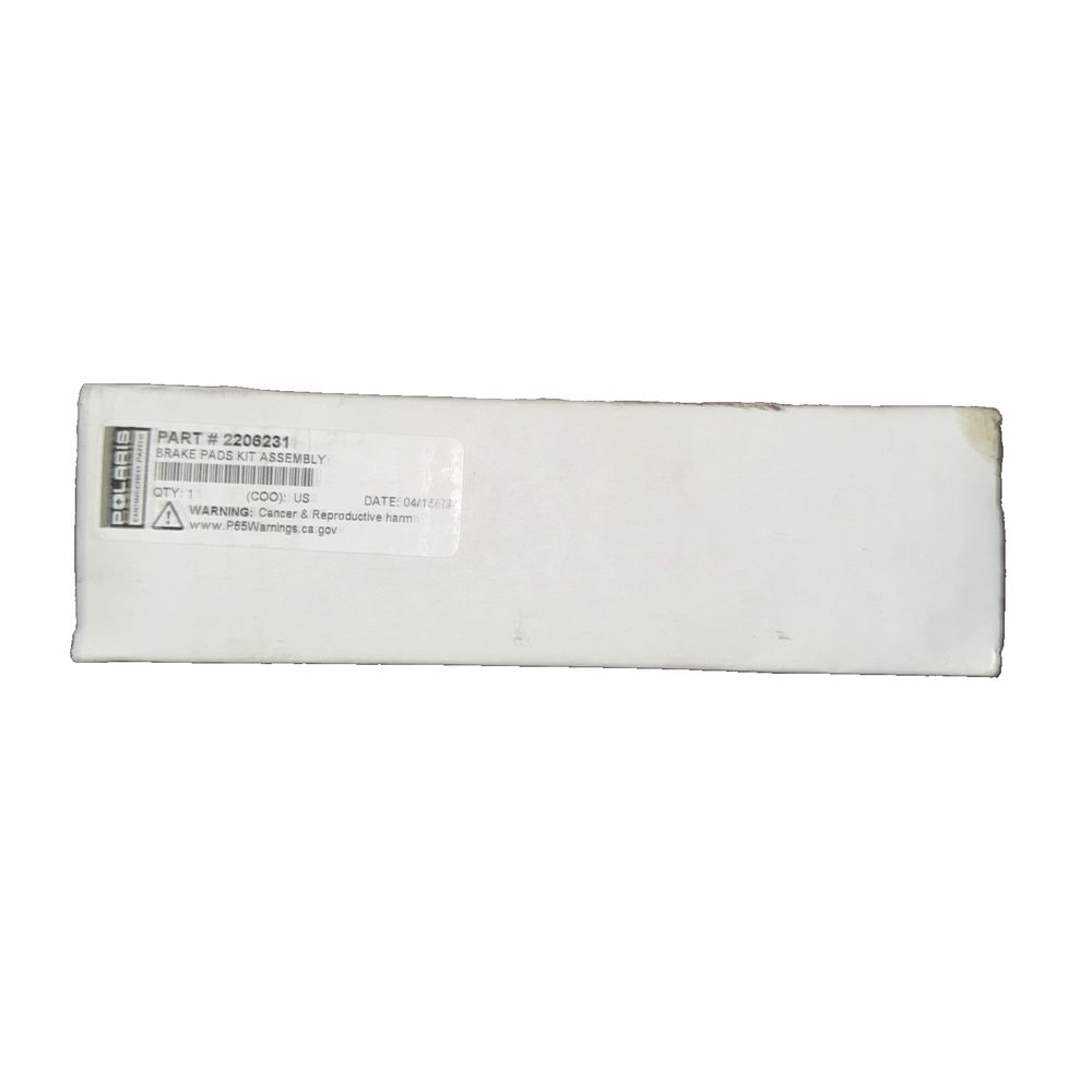 Brake Pads Kit Assembly, Part 2206231, Set of Two Brake Pads, Polaris – a white box with a label on it