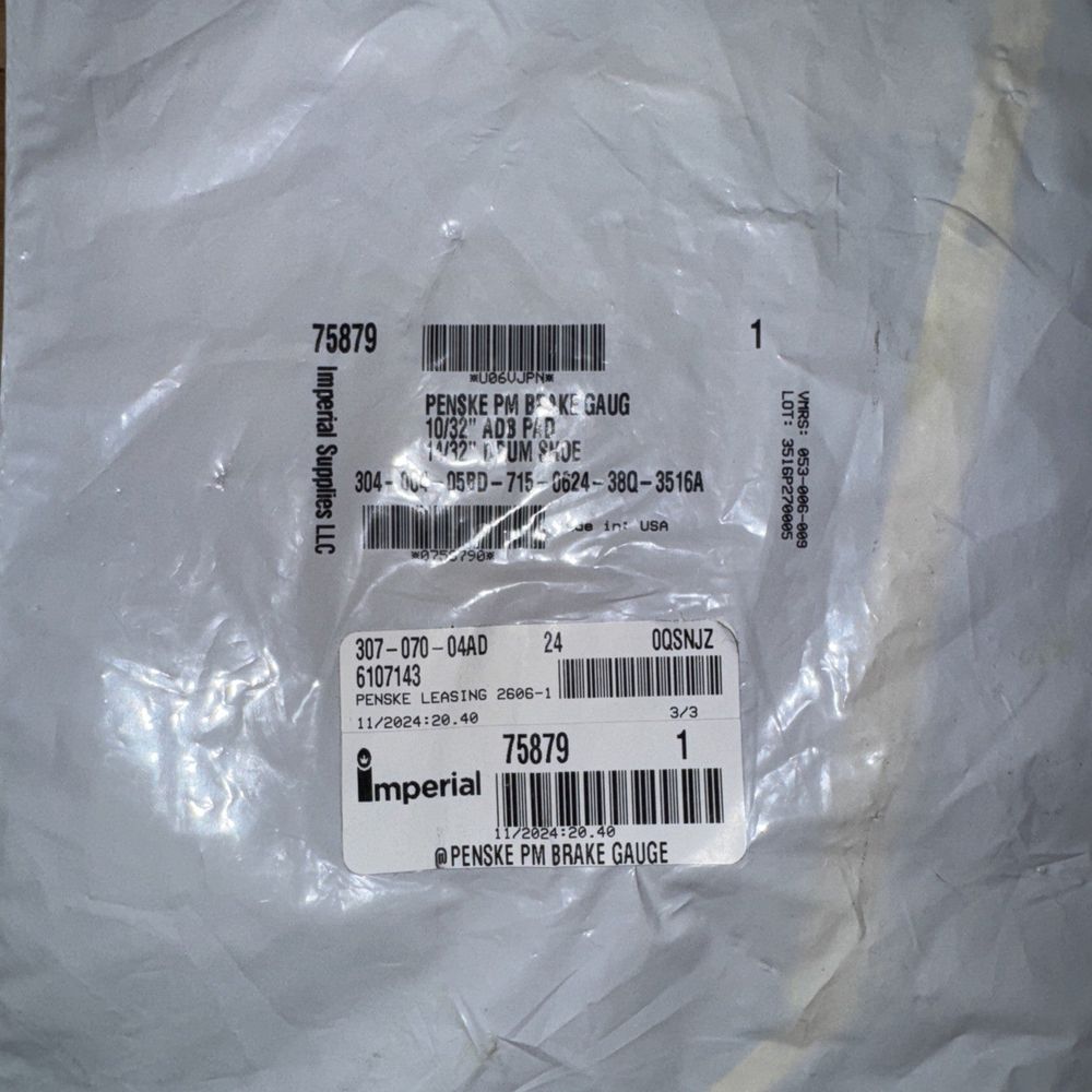 Penske PM Brake Gauge 10/32" – a white bag with a label on it