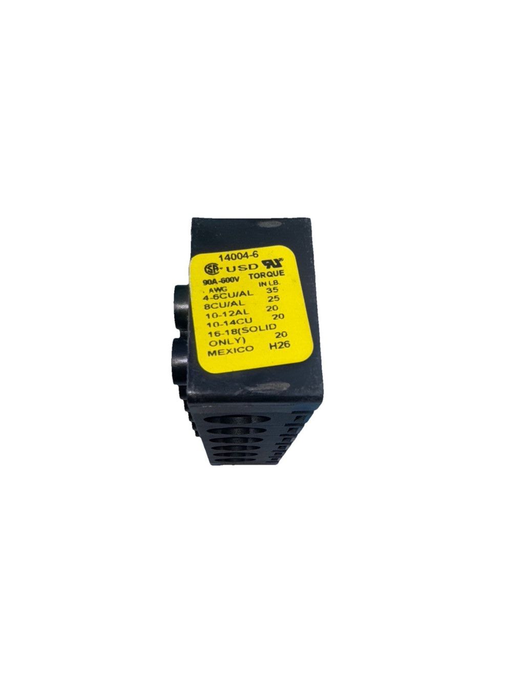 Eaton Bussmann series power terminal block - 14004-6 – a yellow relay with a black cover