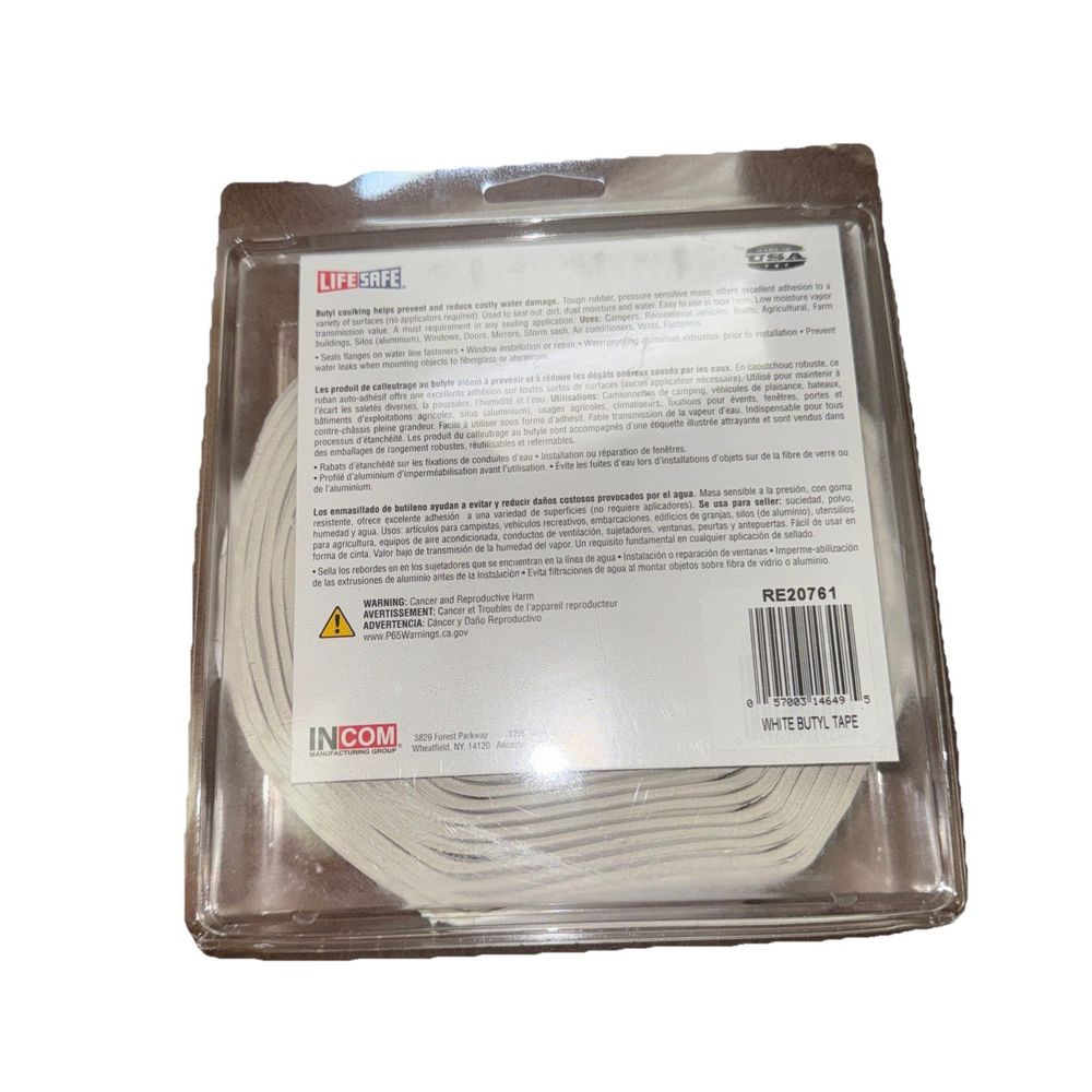 LifeSafe 1/8"X3/4"X20' Butyl Tape, DaveyDooDeals – a white cable with a white label on it