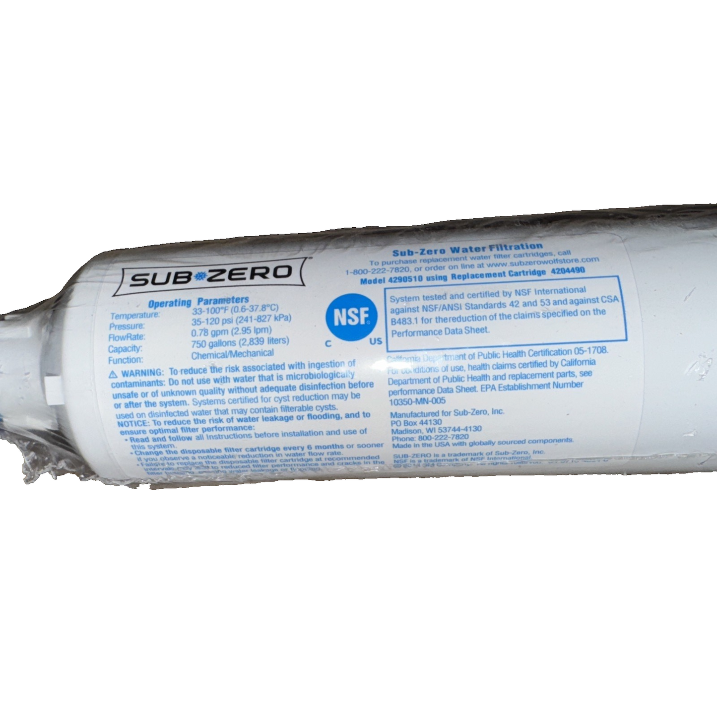 SubZero OEM water filter replacement 4290510