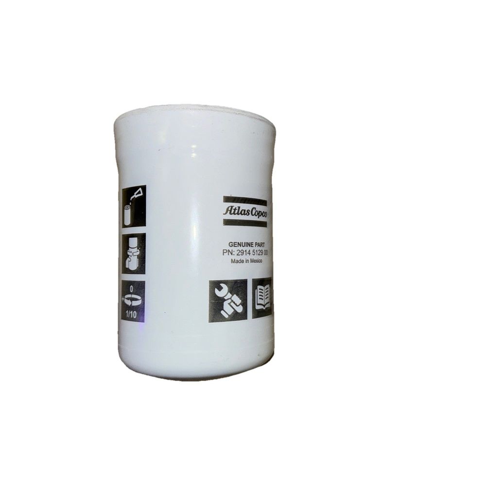 Atlas Copco Oil Filter 2914 5129 00 Genuine OEM Part – Made in Mexico, DaveyDooDeals – a white bottle of liquid with a black and white label