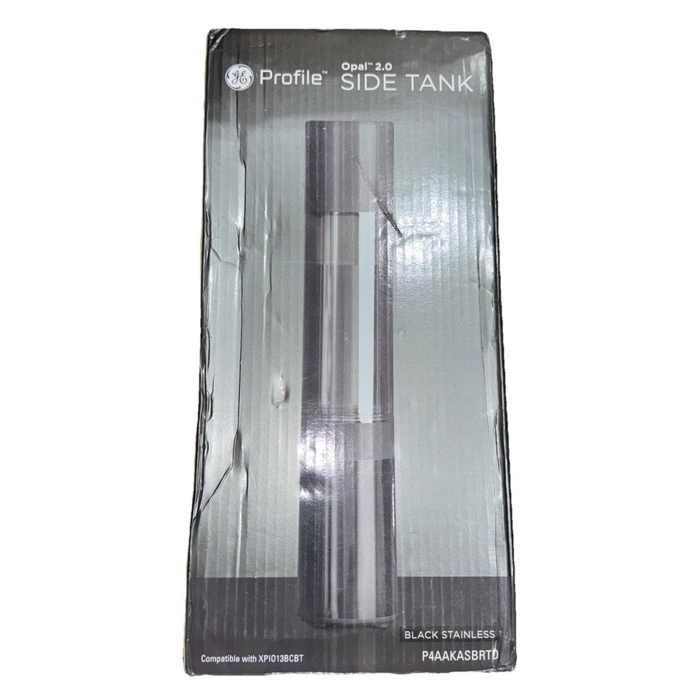 GE Profile P4AAKAS Opal 2.0 Nugget Ice Maker Side Tank - Black Stainless – the packaging for the product is shown in the box