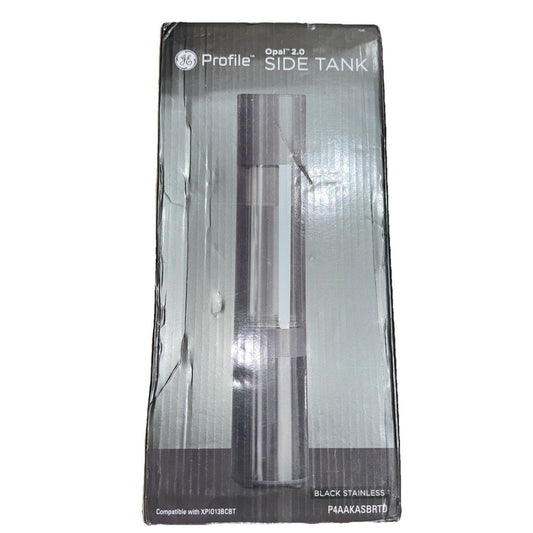 GE Profile P4AAKAS Opal 2.0 Nugget Ice Maker Side Tank - Black Stainless – the packaging for the product is shown in the box