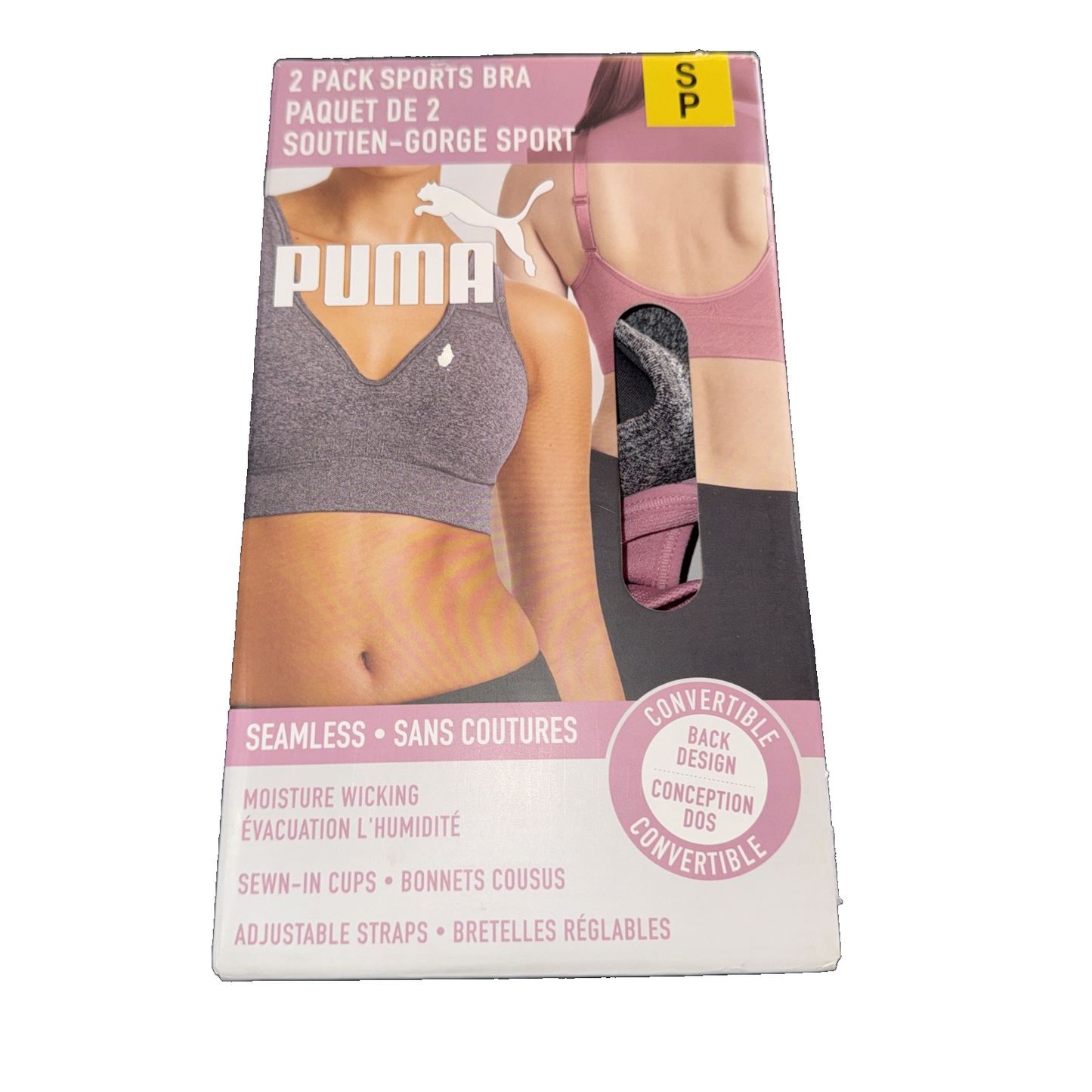 Puma 2 Pack Sports Bra Colors Grey And Pink Size Small