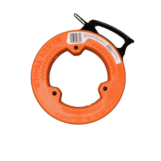 Klein Tools 0.13 in. W X 50 Ft. L Steel Fish Tape 1 Pk – a orange plastic ring with a black handle