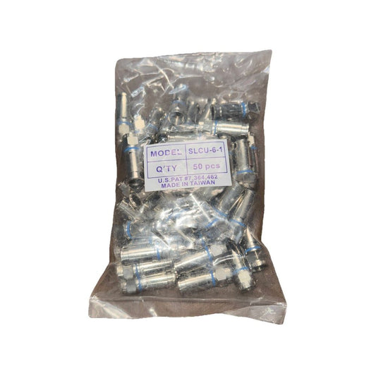 Slcu-6 F-type Compression Connector - Rg6 50 Pack, Unbranded – a bag of silver foil