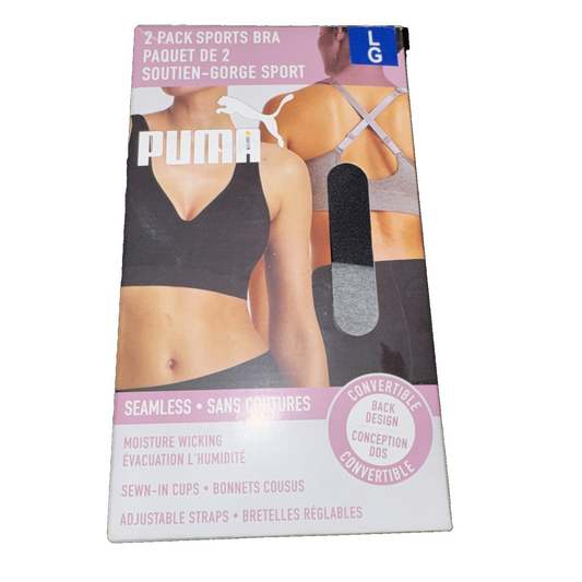 Puma 2 Pack Sports Bra Colors: Medium Grey And Black Size Large