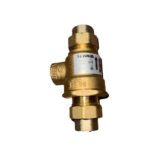 Watts 1/2 In 9DM3 CAN 1/2 Dual Check Valve With Vent 0062025 – a brass valve with a white background