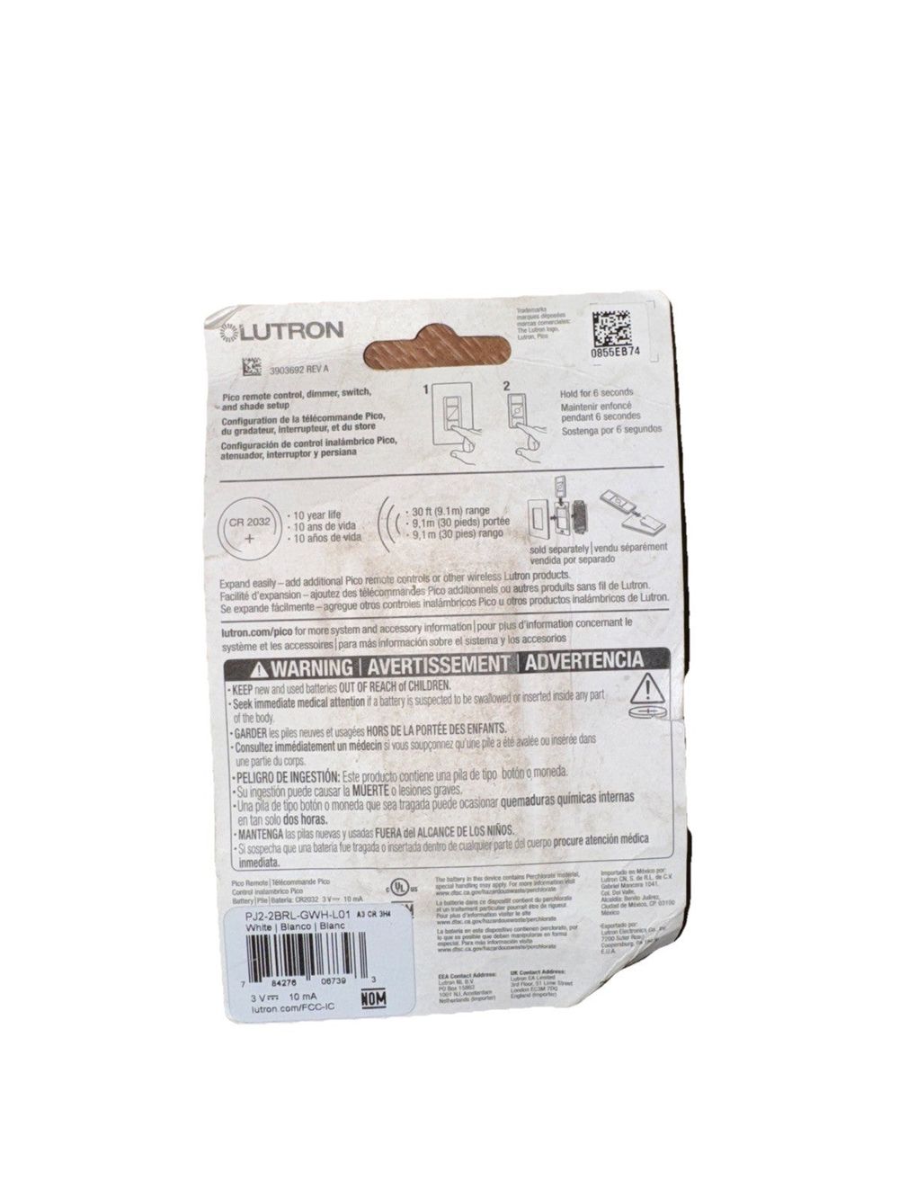 Pico Wireless Control, 2-button With Raise/lower, Light Icons In White, Lutron – a package of a brown paper with a label on it