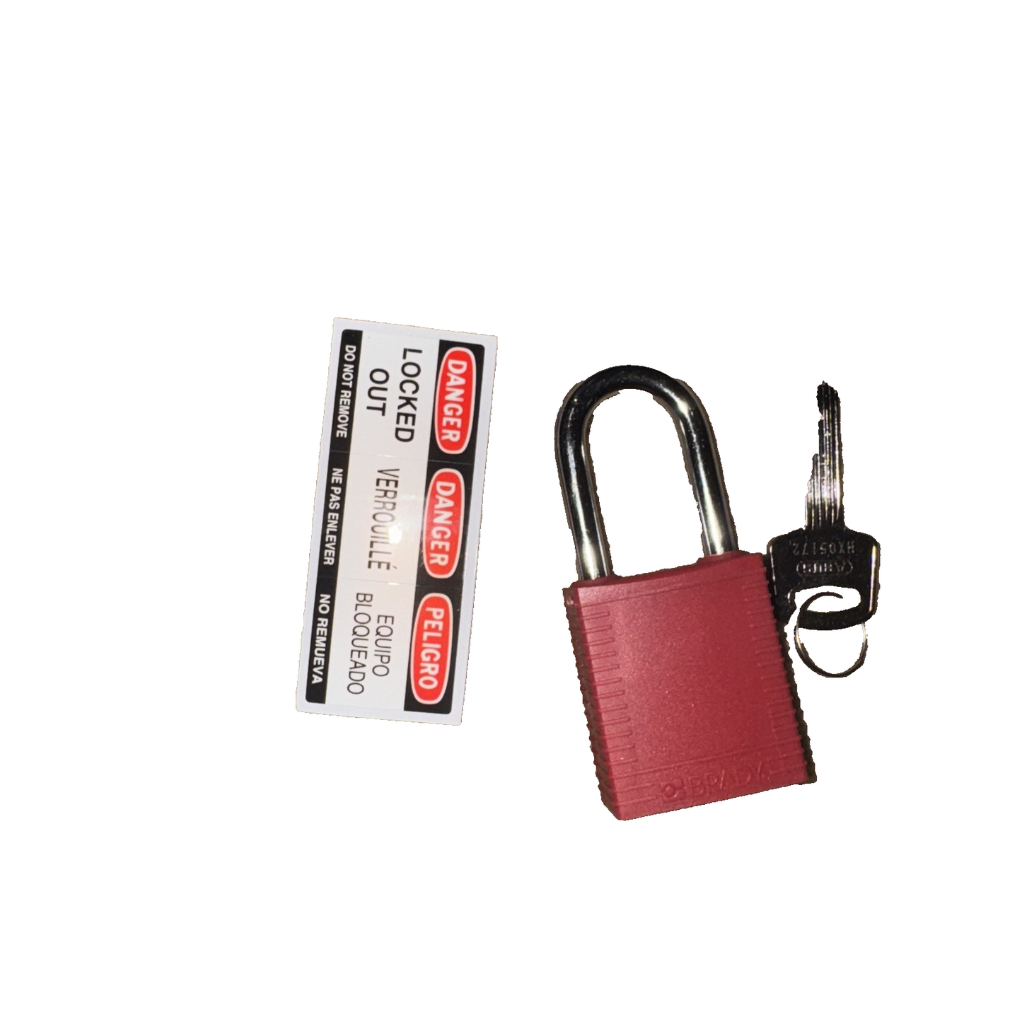 Lockout Padlocks - Nylon, Red, Keyed Different, Steel Shackle BRADY