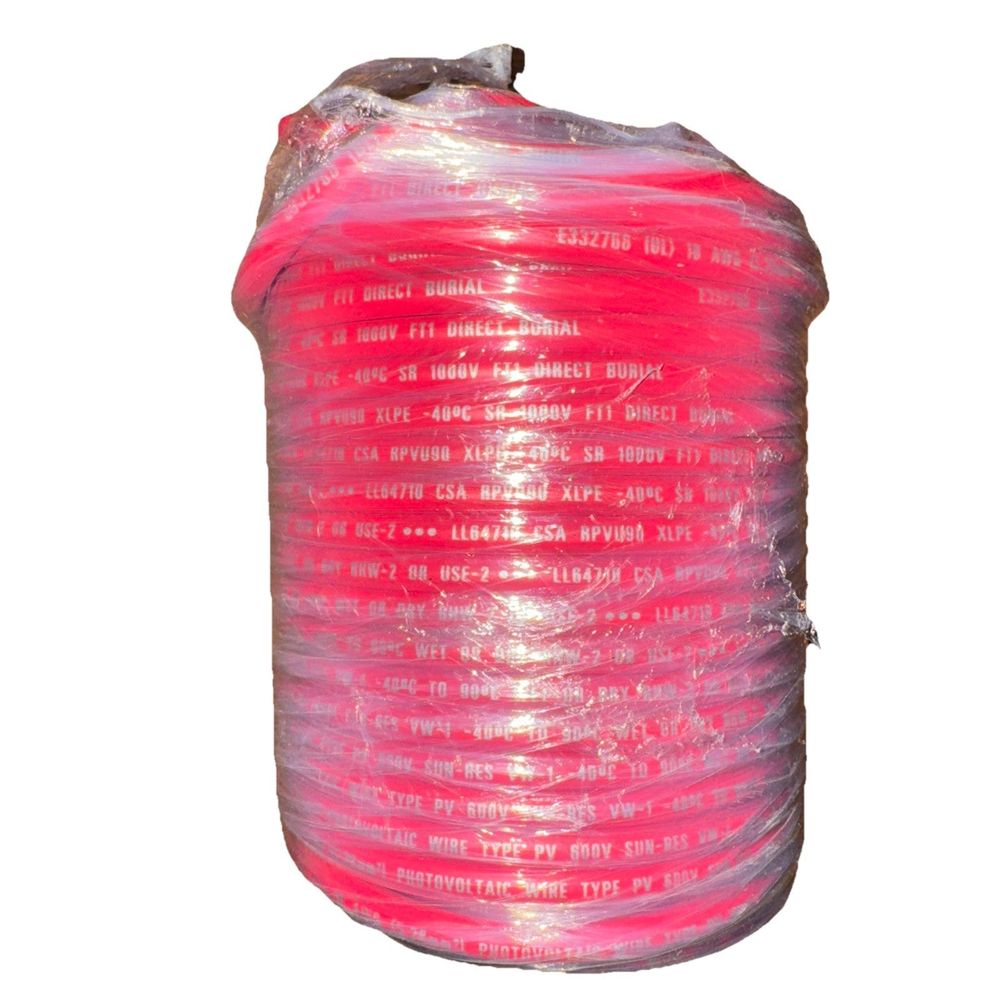 10 GA PV \ 600V Red RPVU90 Solar WIRE Spool, Unbranded – a pink plastic bag with a white background