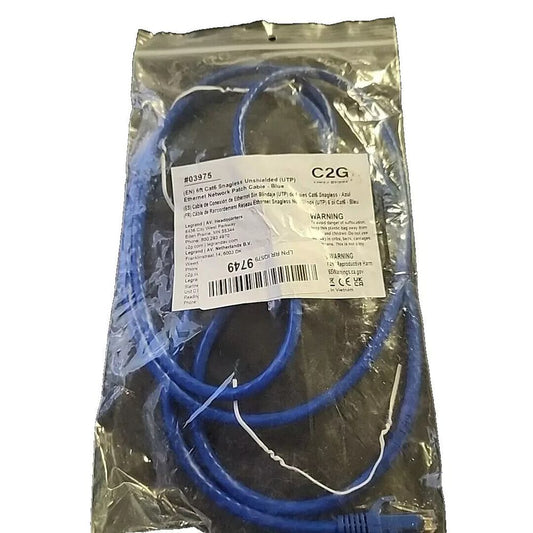 C2G 03975 Cat6 Cable - Snagless Unshielded Ethernet Network Patch Cable, Blue – a blue cable with a white background
