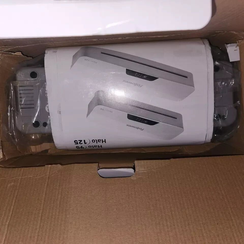 Fellowes Halo 95 Laminator with Pouch Starter Kit (5753001) – Damaged Packaging – a box with a white camera inside