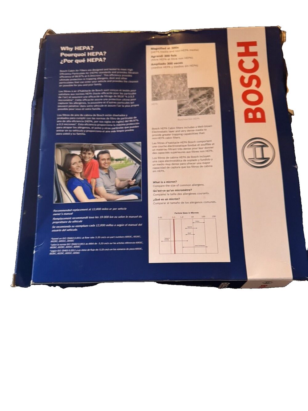BOSCH 6055C HEPA Cabin Air Filter - Compatible With Select Lexus ES, GS, GX, IS, – a blue box with a white label on it