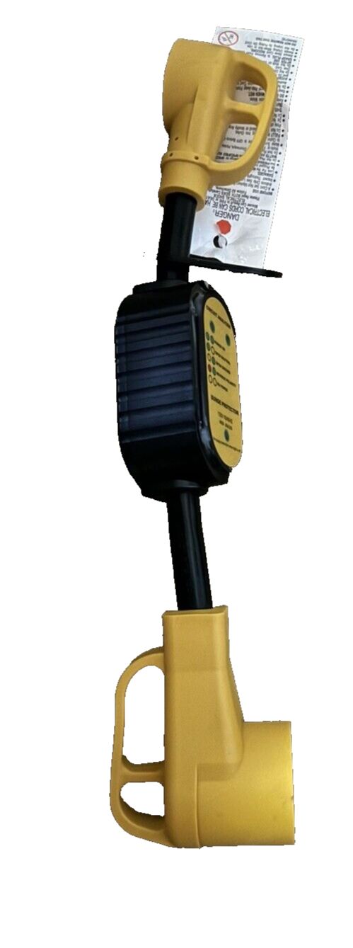 RV Power Adapter with Surge Protector 30 Amp to 50Amp - Upgraded 4200 Joules RV, Unbranded – a yellow and black handheld hand held with a m…
