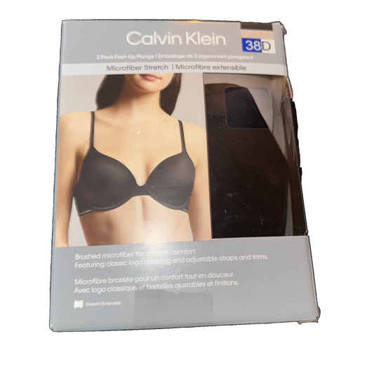 Calvin Klein 2-Pack Push Up Plunge Bra Black and Beige Size 38D