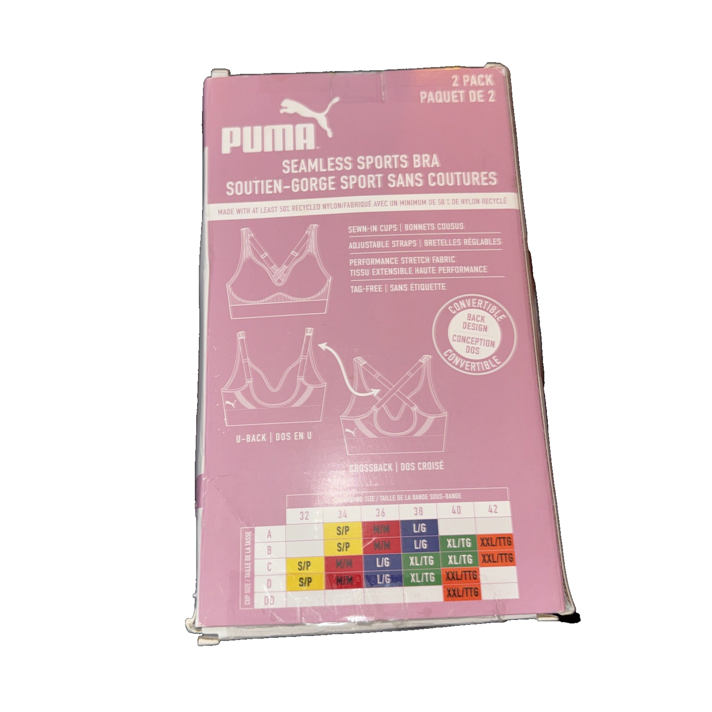 Puma 2 Pack Sports Bra Colors Grey And Black Size XXL
