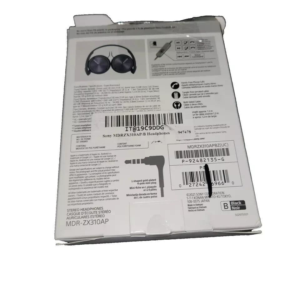 Sony MDRZX310AP/B On-Ear Headphones - Black (Damaged Packaging) – the box for the sony headphones