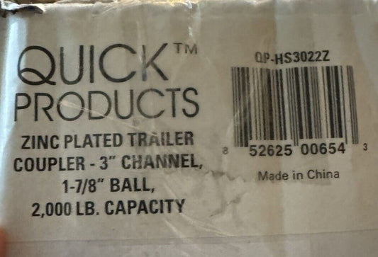 Quick Products QP-HS3022Z 1-7-8" Ball - 3" Channel Trailer Coupler (Zinc Trigger – a box of quick products