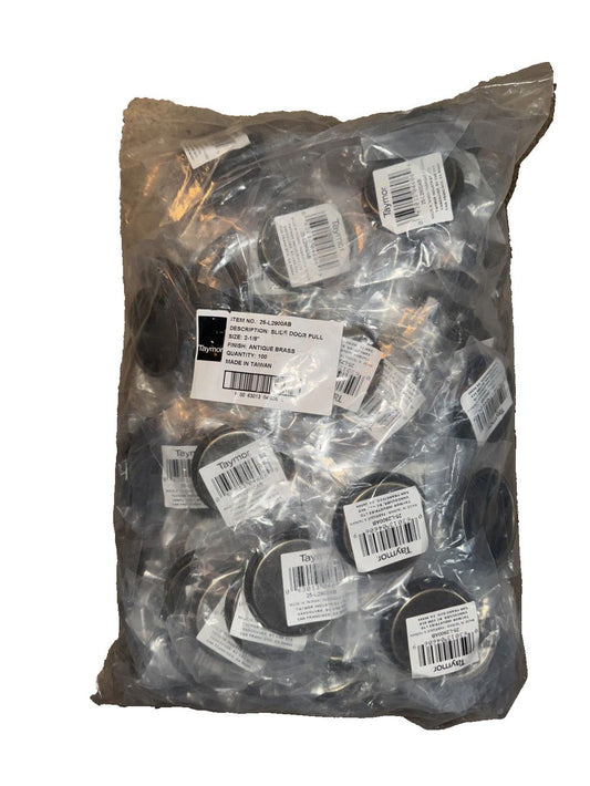 25-L2900Ab Slide Door Pull 2-1/8" Antique Brass 100 pack, Taymor – a bag of plastic bags with labels on them