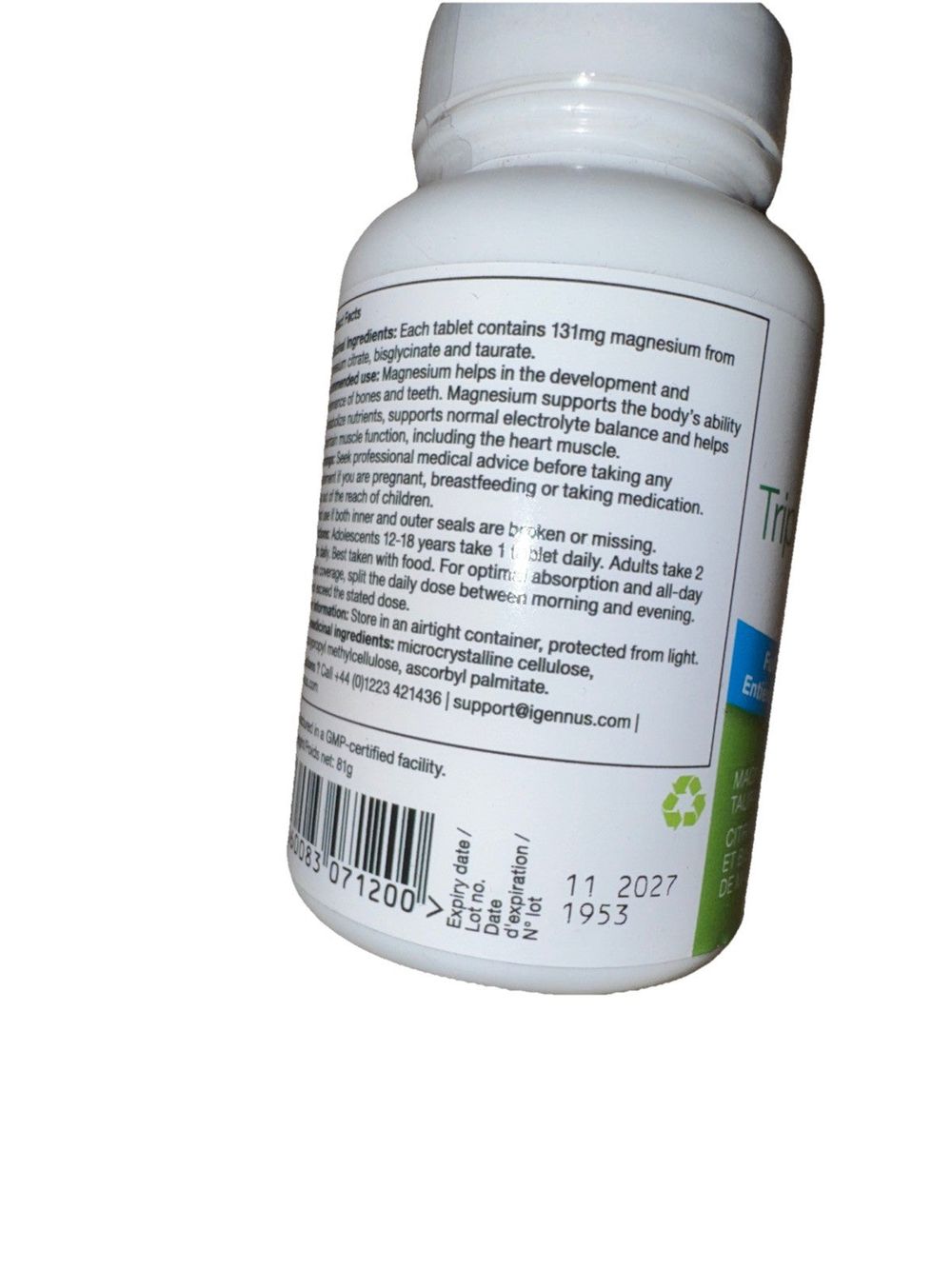Igennus Triple Magnesium Complex - 60 Tablets EXP 11/2027 – a bottle of vitamin supplement