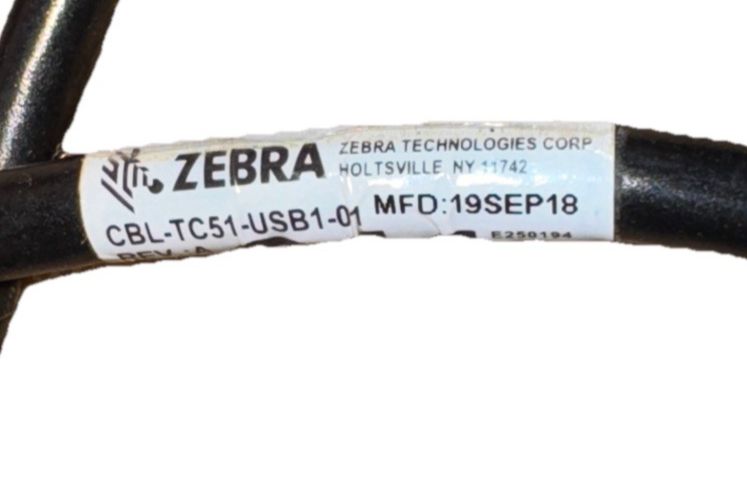 Zebra CBL-TC51-USB1-01 Rugged Charge Cable - power cable, DaveyDooDeals – a black cable with a white background