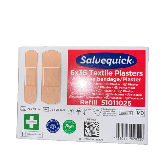 SALVEQUICK FABRIC BANDAGE REFILLS (6 x 36/PACK) – sae - flex tape, 6 x 6 mm, beige