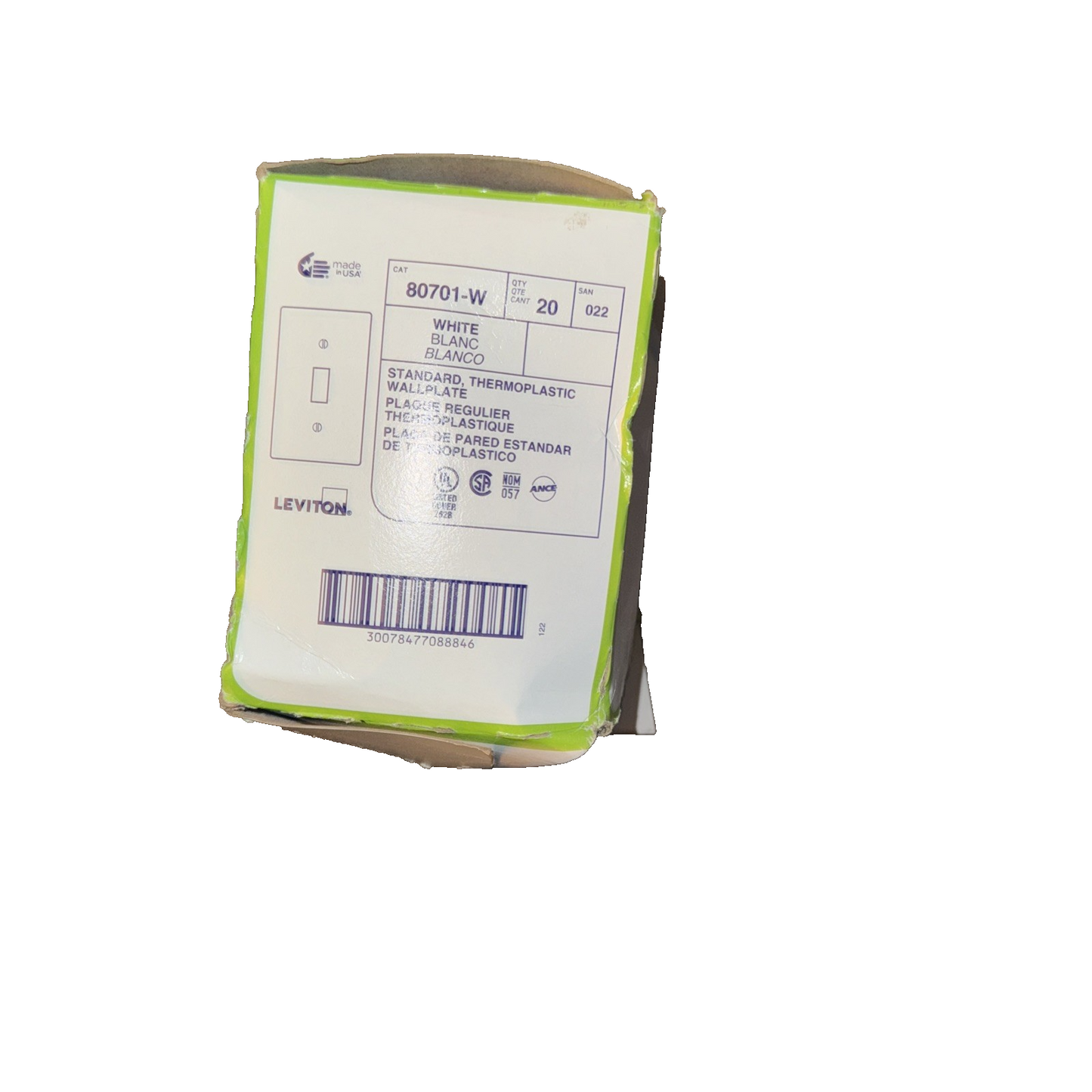 LEVITON 80701-W Nylon Wallplate with Captive Screws (Box of 20)