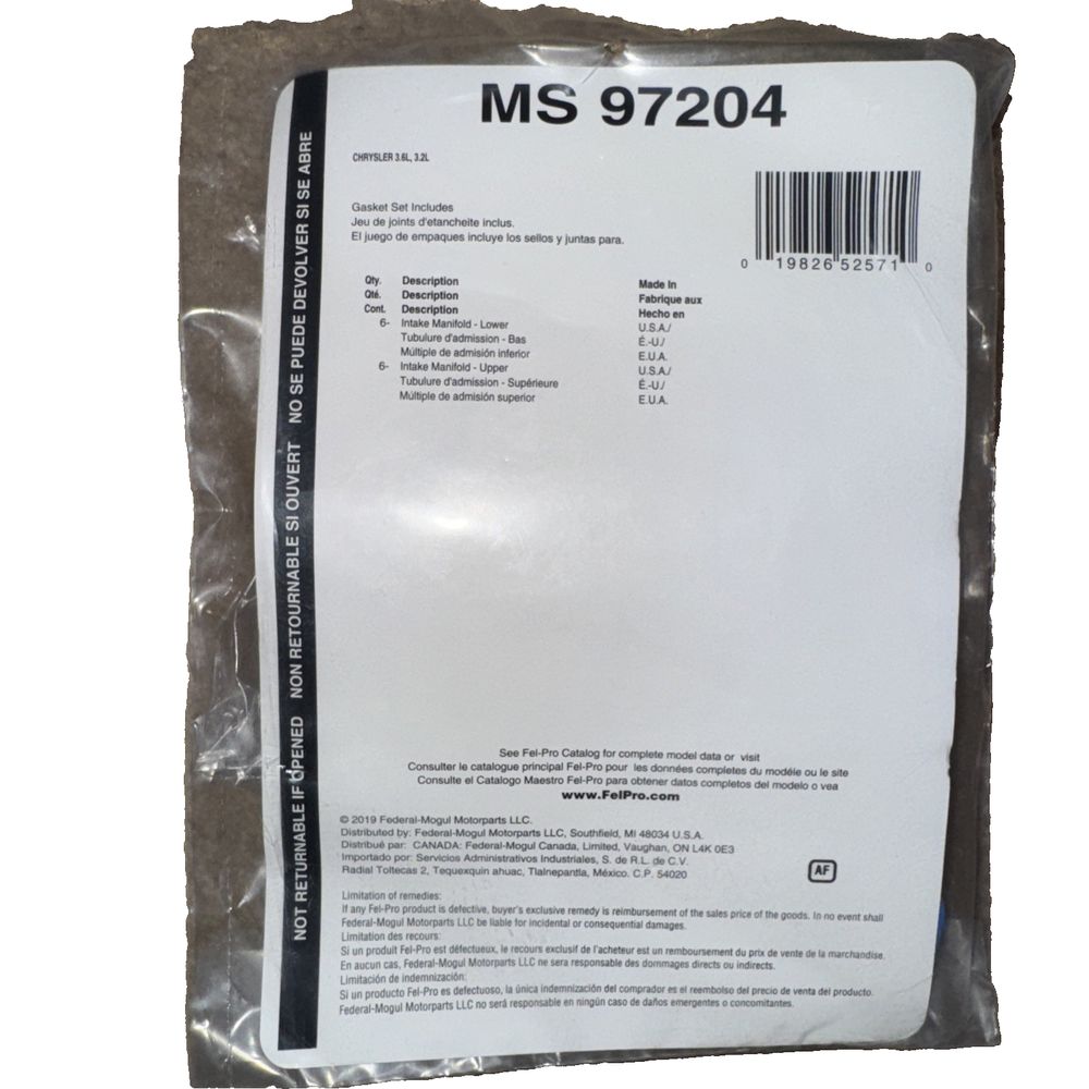 FEL-PRO MS97204 Intake Manifold Gasket – a package of the m9404