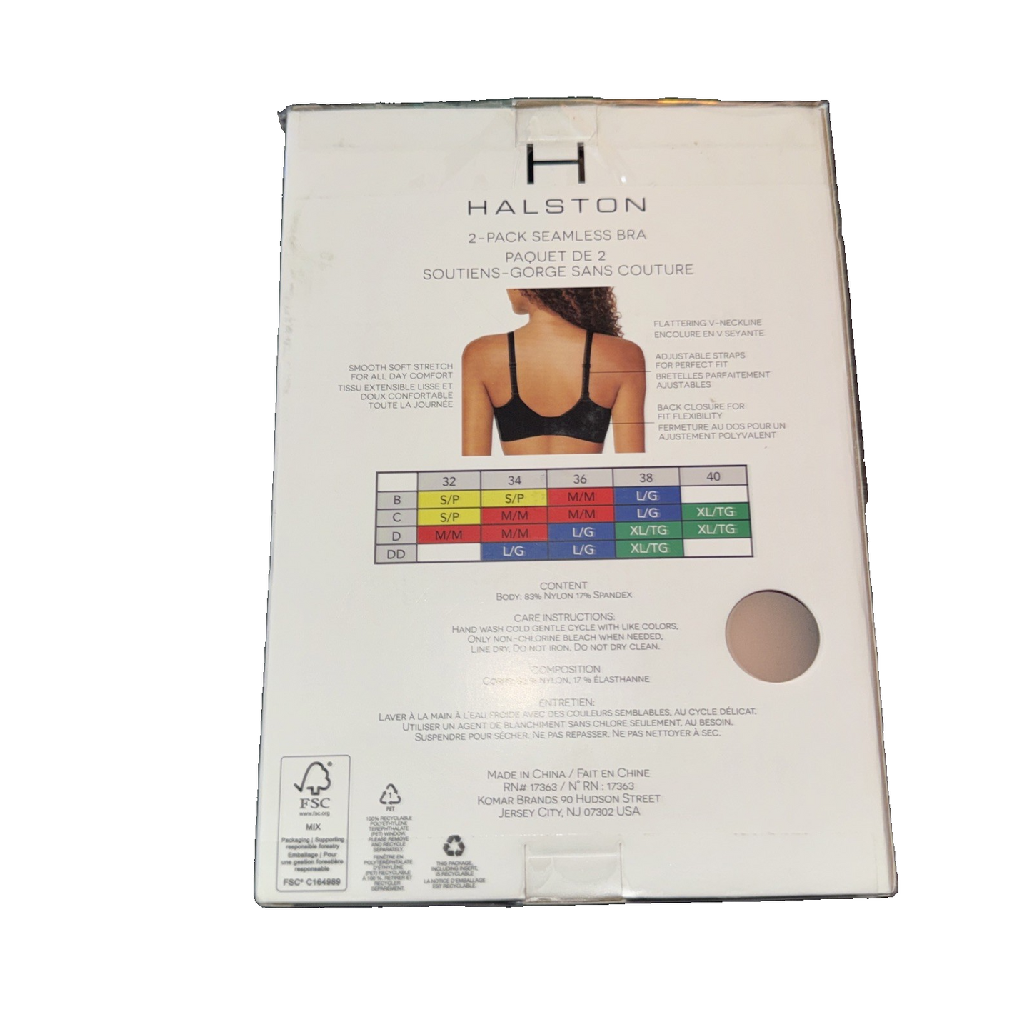 Halston 2 Pack Seamless Bra Black And Beige Size Extra Large