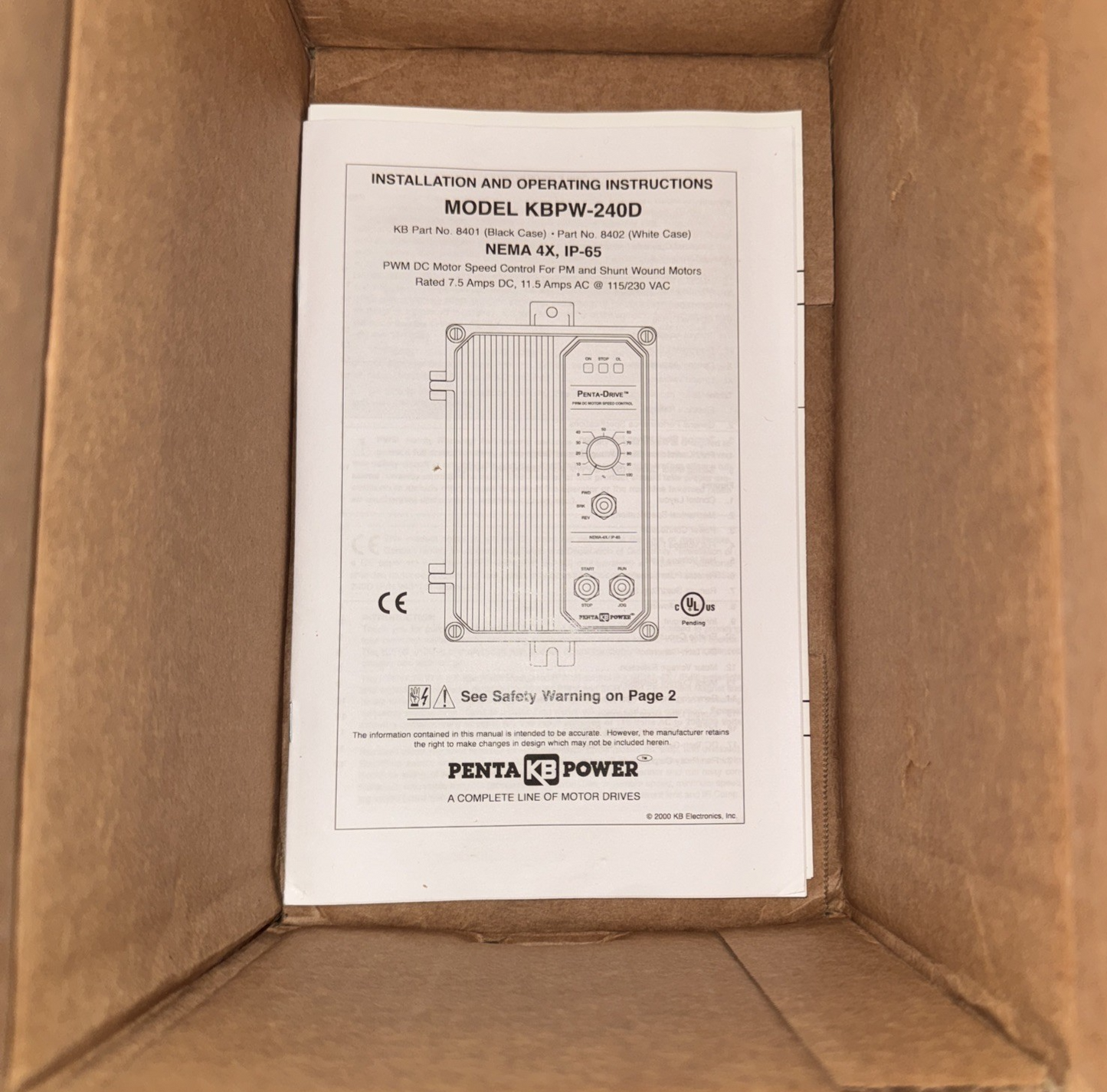 KBPW-240D KB Electronics 7.5A NEMA4X PWM 115/230VAC Speed Control 8401