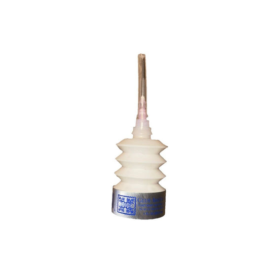 Roxanne Glue Baste It 1oz EZ-Squeezie Bottle – a white plastic bottle with a wooden handle