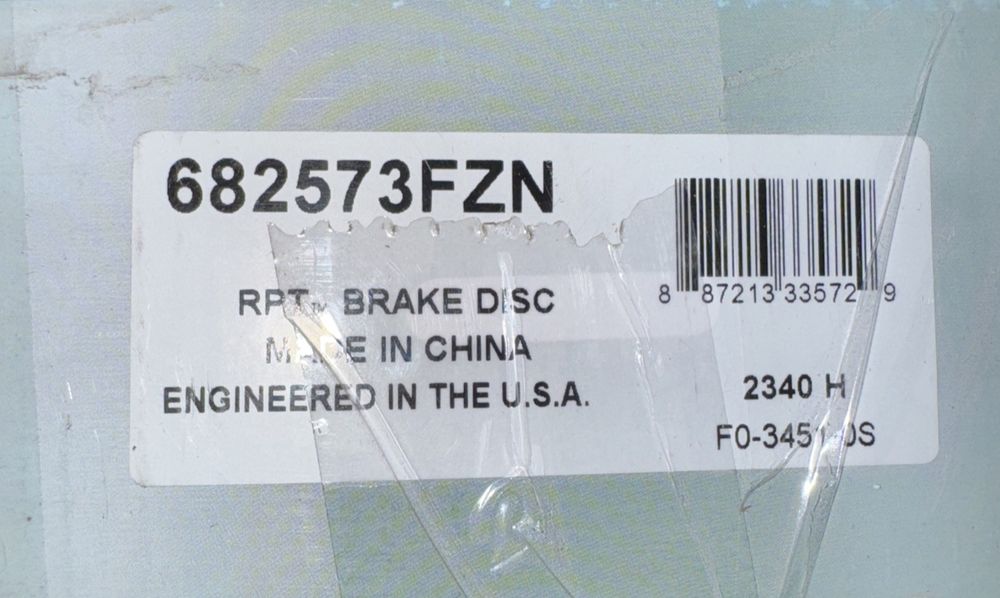 Raybestos Element3 Automotive Replacement Front Brake Rotor 682573FZN – a label on a glass bottle with a barcode
