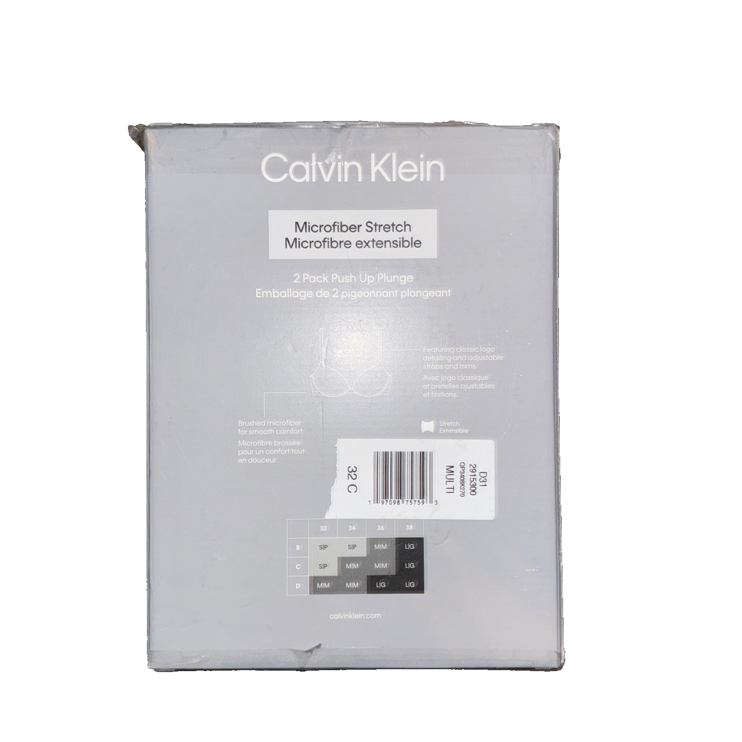 Calvin Klein 2-Pack Push Up Plunge Bra Black and Beige Size 32C