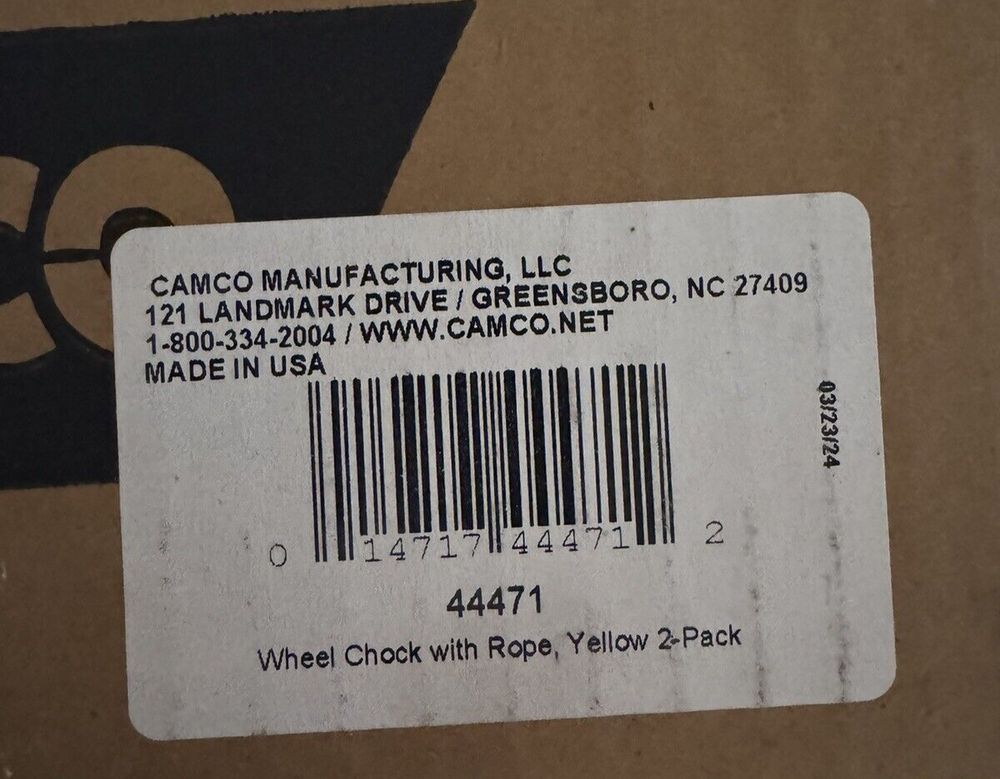Camco Wheel Chock w-Rope for Easy Removal - Helps Keep Your Trailer or RV in Pla – a box with a label on it