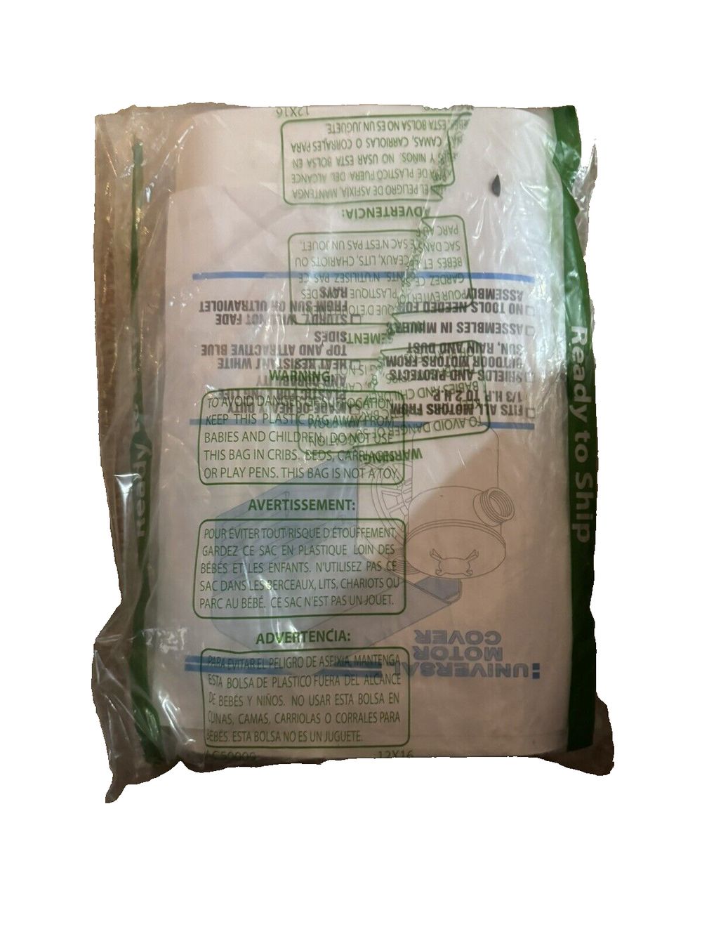 Blue Devil Adjustable Motor Cover, water resistant – a bag of white powder
