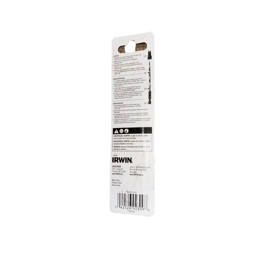 Irwin Tools 1882782 SPEEDBOR Countersink Wood Drill Bit, Number-8 – a white label with a black and white label