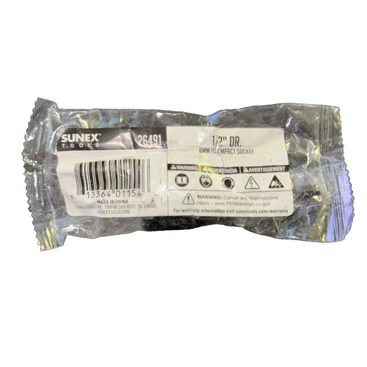 Sunex 26491 1/2-Inch Drive 6-mm Hex Impact Socket – a package of plastic bags with a white label