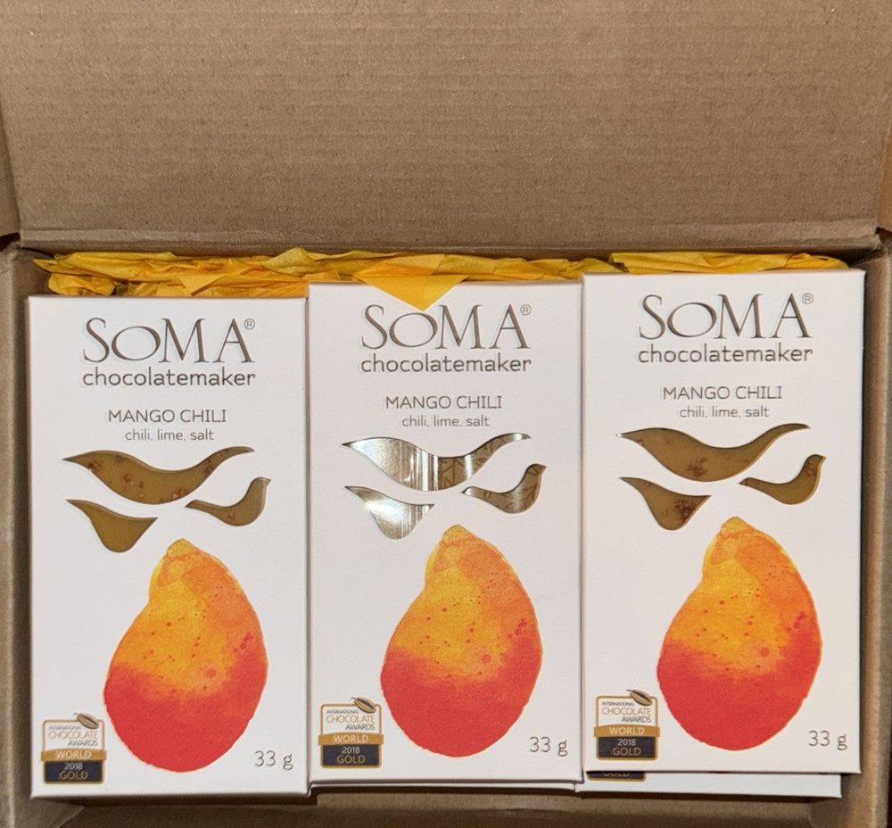Soma Mango Chili Chocolate – Case of 12 Bars – Best Before Jan 2026 – 3 x sma chocolates mango chill