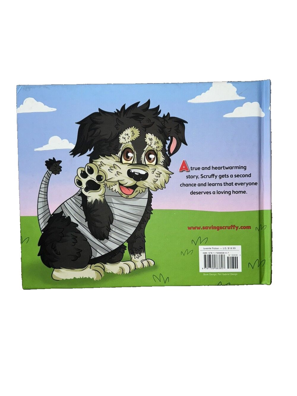 Saving Scruffy, DaveyDooDeals – the book cover for the book, with a cartoon cat in a striped shirt